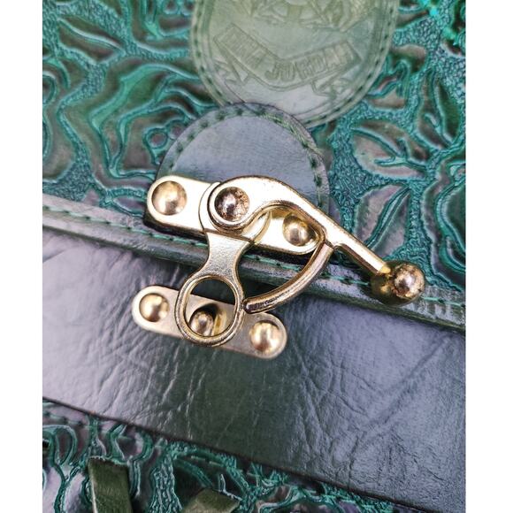 Dina Jordan Tooled Leather Shoulder Bag Sea Green Floral Metal Hardware VTG - Picture 5 of 8